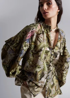 Hot Voluminos Bluse Med Flaeser Kvinder Bluser Og Skjorter