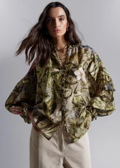 Hot Voluminos Bluse Med Flaeser Kvinder Bluser Og Skjorter