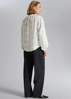 Best Sale Voluminos Bluse Med Stand-Up Krave Kvinder Bluser Og Skjorter