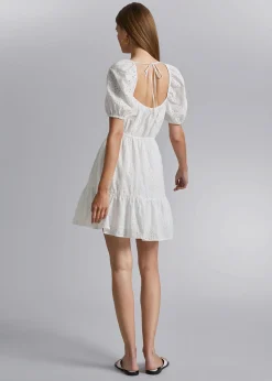 Cheap Voluminos Broderie Anglaise Mini Kjole Kvinder Kjoler