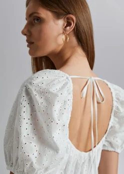 Cheap Voluminos Broderie Anglaise Mini Kjole Kvinder Kjoler