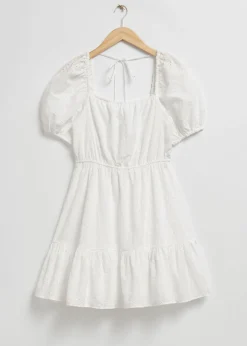 Cheap Voluminos Broderie Anglaise Mini Kjole Kvinder Kjoler