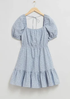 Online Voluminos Broderie Anglaise Mini Kjole Kvinder Kjoler